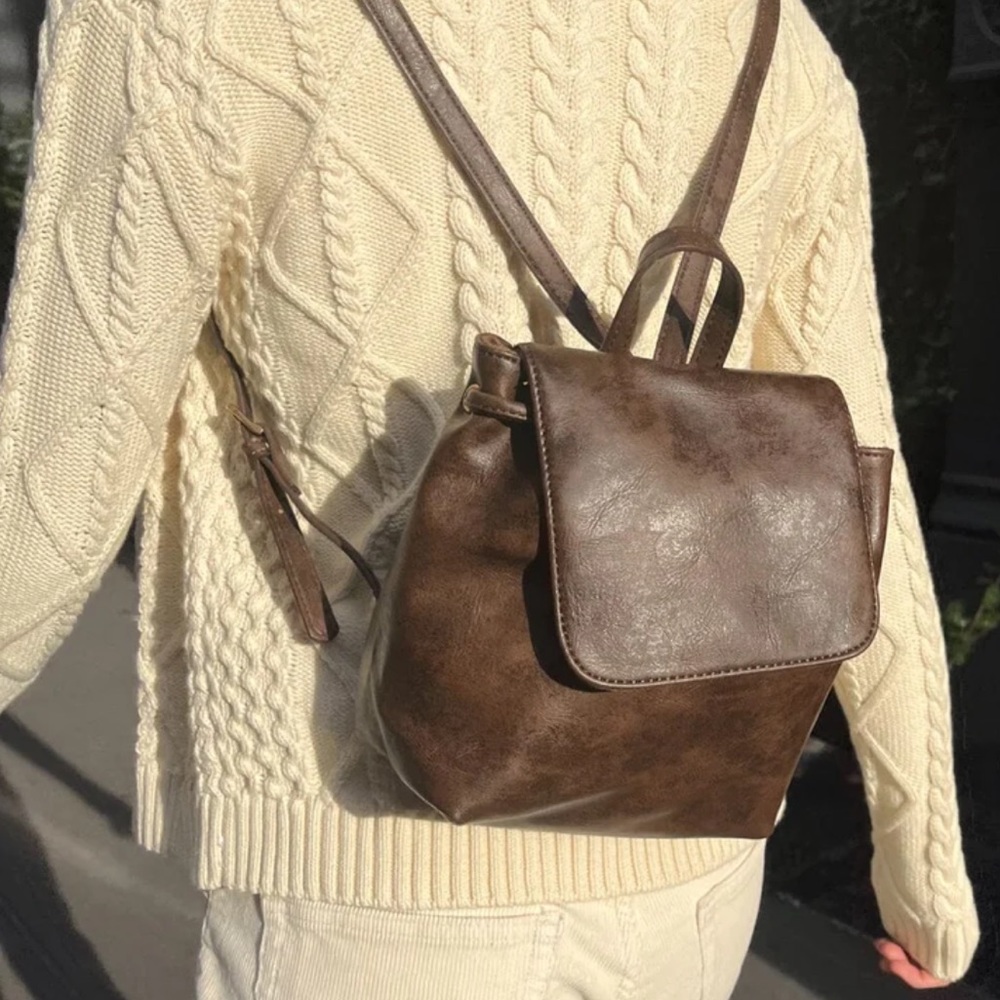 Brandy Melville faux leather brown mini backpack